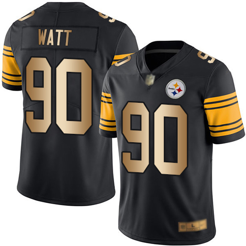 Men Pittsburgh Steelers Football #90 Limited Black Gold T J Watt Rush Vapor Untouchable Nike NFL Jersey